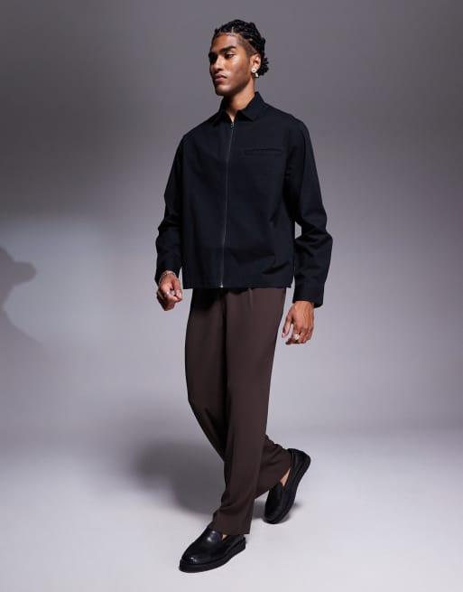 ASOS DESIGN regular shirt with split hem in black