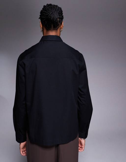 ASOS DESIGN regular shirt with split hem in black