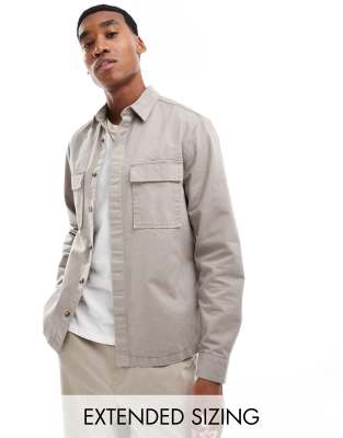 ASOS DESIGN ASOS DESIGN overshirt with square collar and patch pocket in grey