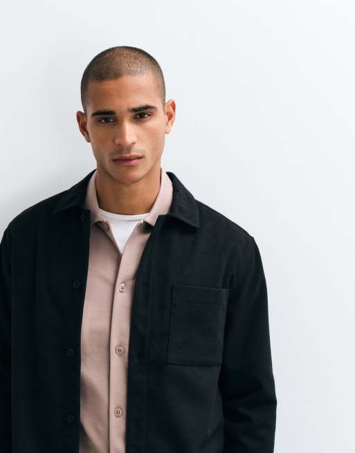 ASOS DESIGN overshirt with wool in black, 2 of 5
