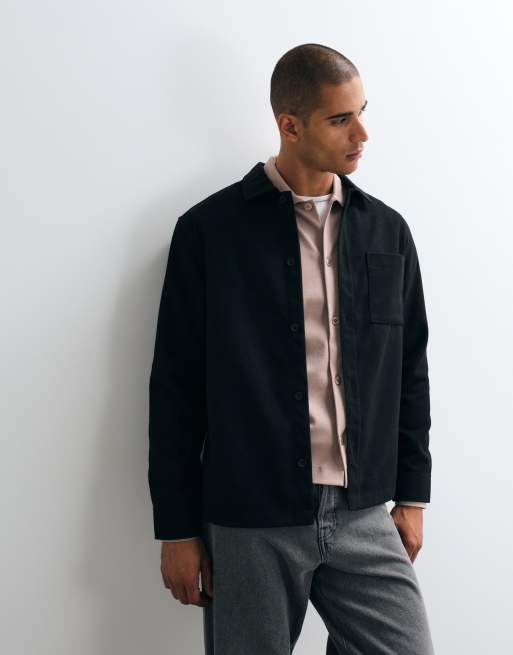 ASOS DESIGN overshirt with wool in black, 3 of 5