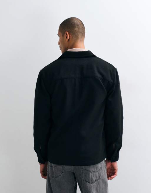 ASOS DESIGN overshirt with wool in black, 4 of 5