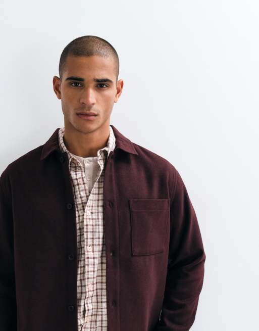 ASOS DESIGN overshirt with wool in burgundy, 2 of 5