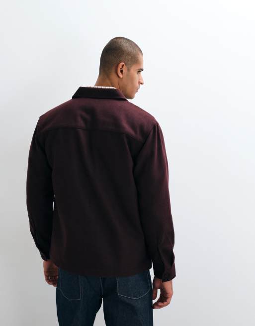 ASOS DESIGN overshirt with wool in burgundy, 3 of 5