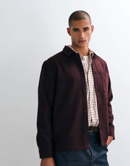 ASOS DESIGN overshirt with wool in burgundy, 4 of 5