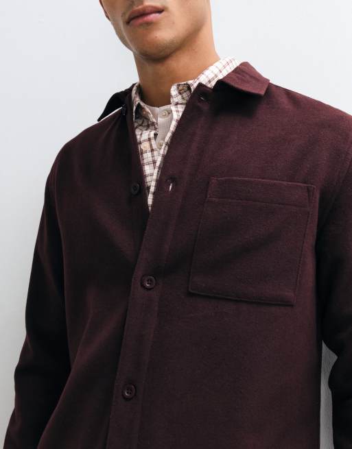 ASOS DESIGN overshirt with wool in burgundy, 5 of 5