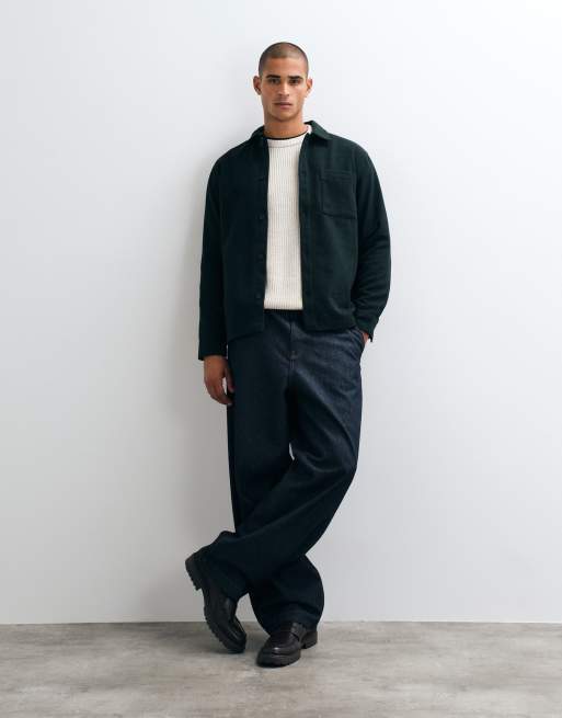 ASOS DESIGN overshirt with wool in dark green, 2 of 5