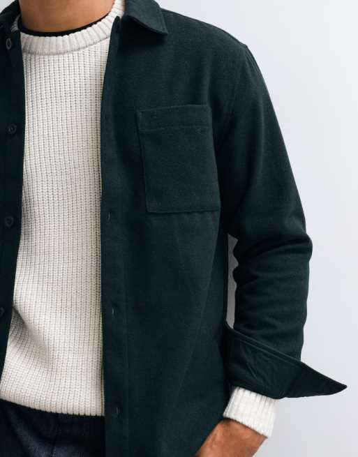 ASOS DESIGN overshirt with wool in dark green, 3 of 5