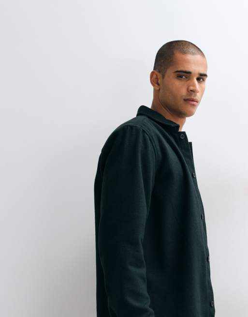 ASOS DESIGN overshirt with wool in dark green, 4 of 5