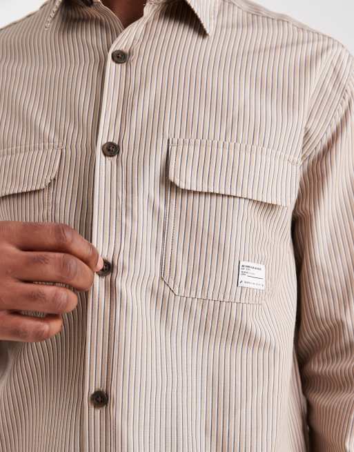 ASOS DESIGN overshirt with workwear badge detail in brown stripes, 5 of 5