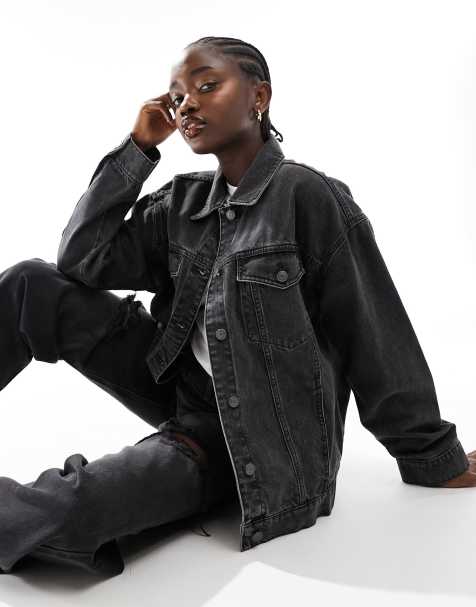 Oversized black 2024 denim jacket womens