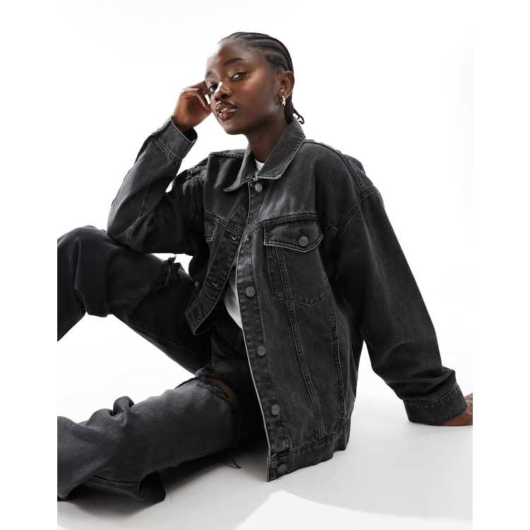 Ladies oversized black denim 2024 jacket