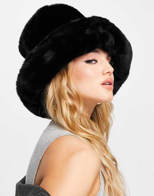 ASOS DESIGN – Oversize-Anglerhut in Schwarz aus Kunstpelz, 4 von 4