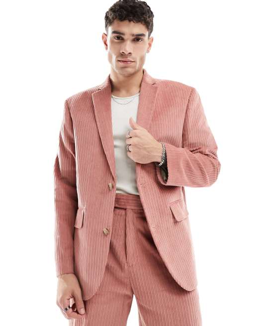ASOS DESIGN – Oversize-Anzugjacke aus Cord in Korallenrosa