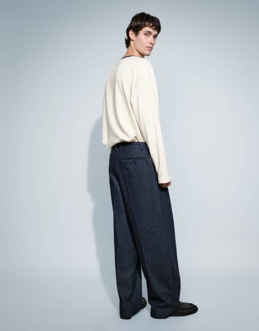 ASOS DESIGN oversize avsmalnande byxor i denimlook med halvresår i midjan i marinblått, 5 av 9