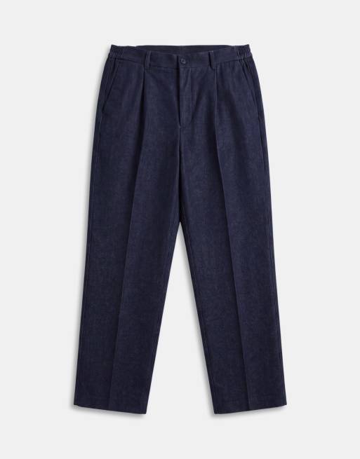 ASOS DESIGN oversize avsmalnande byxor i denimlook med halvresår i midjan i marinblått, 6 av 9