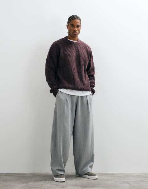 ASOS DESIGN Oversize balonowe joggery z plisą w kolorze szary melanż - view 1