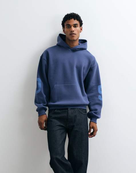 ASOS DESIGN oversize blå tonad huva med pigmenttryck - view 1