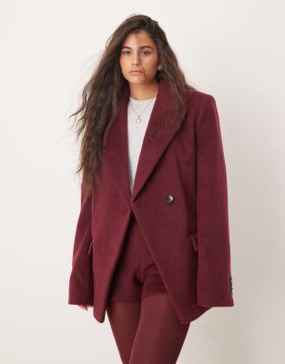 ASOS DESIGN - Oversize-Blazer im Woll-Look in Burgunder mit besonders breiter Schulterpartie-Rot