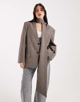 ASOS DESIGN - Oversize-Blazer in Braun mit Schal-Brown