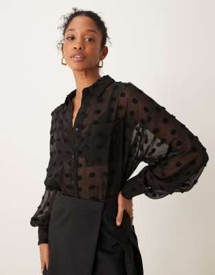 ASOS DESIGN - Oversize-Bluse in Schwarz mit Punktestruktur