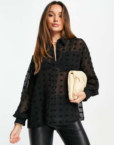 ASOS DESIGN – Oversize-Bluse in Schwarz mit Punktestruktur - view 1