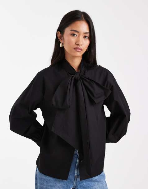 ASOS DESIGN – Oversize-Bluse in Schwarz mit Schleifendetail am Kragen - view 1