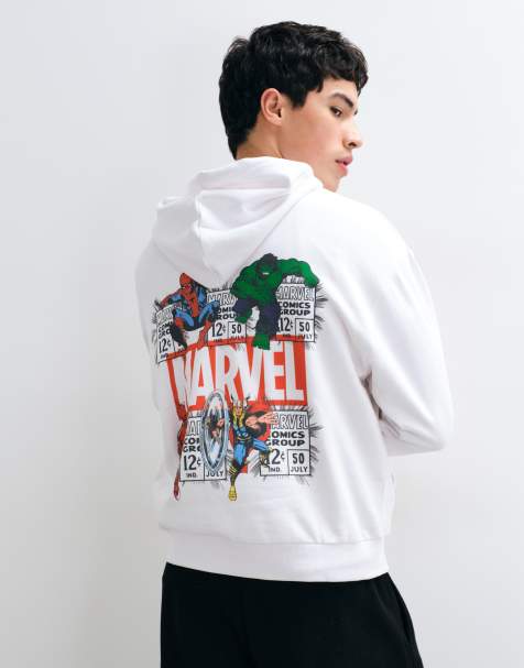 ASOS DESIGN oversize bluza z kapturem z nadrukiem komiksowym Marvel w białym kolorze - view 1