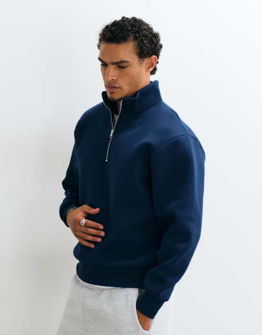 ASOS DESIGN oversize bluza z zamkiem do połowy w granatowym kolorze, 5 z 5