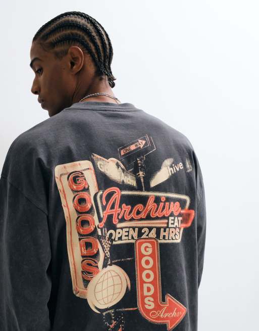 ASOS DESIGN Oversize-Body mit langen Ärmeln und Grafik in Anthrazit, 3 von 5