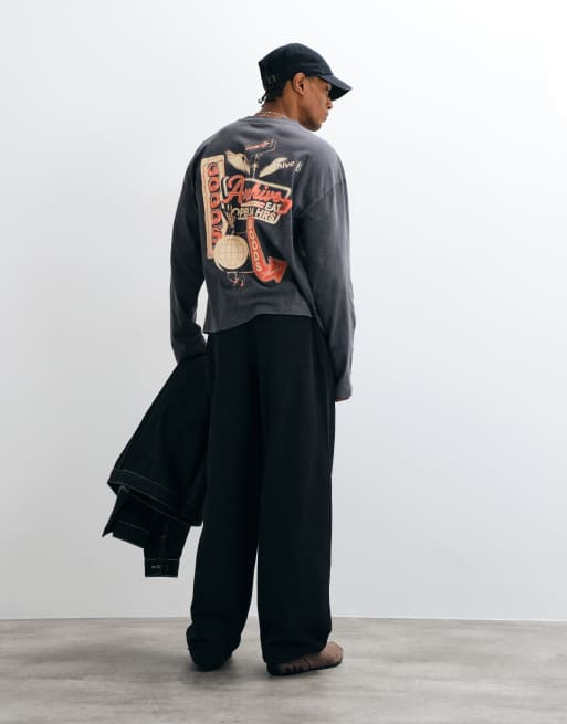 ASOS DESIGN Oversize-Body mit langen Ärmeln und Grafik in Anthrazit, 4 von 5