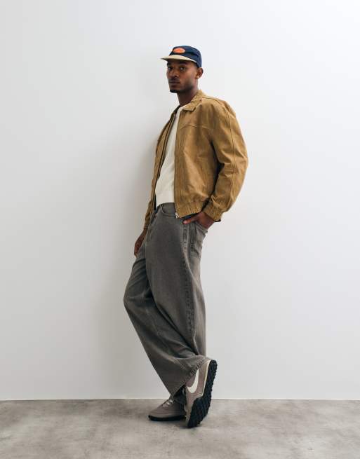 ASOS DESIGN Oversize-Bomberjacke aus echtem Leder in Braun, 3 von 5