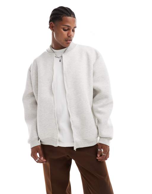ASOS DESIGN – Oversize-Bomberjacke aus Neopren-Stoff in meliertem Hellgrau 