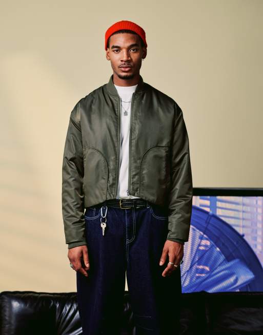 ASOS DESIGN – Oversize-Bomberjacke in Khaki