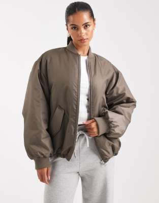 ASOS DESIGN - Oversize-Bomberjacke in Khaki-Grün