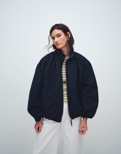 ASOS DESIGN – Oversize-Bomberjacke in Marineblau mit Stehkragen und Ballonsaum - view 1