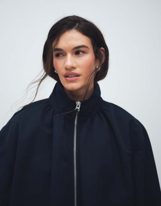 ASOS DESIGN – Oversize-Bomberjacke in Marineblau mit Stehkragen und Ballonsaum, 3 von 7