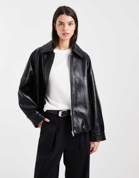 ASOS DESIGN – Oversize-Bomberjacke in schwarzer Lederoptik - view 1