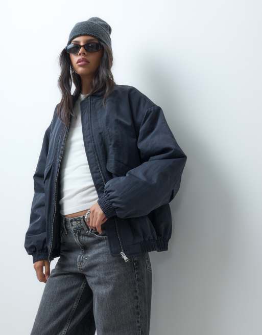 ASOS DESIGN oversize bomberka z bufiastym dołem w kolorze granatowym, 2 z 4