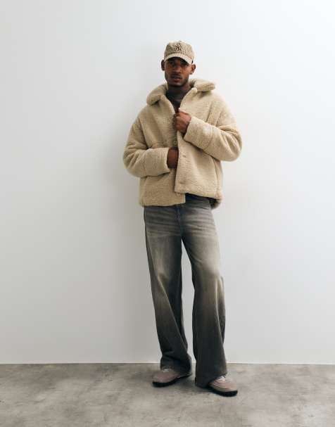 ASOS DESIGN Oversize-Borg-Coach-Jacke in Stone - view 1