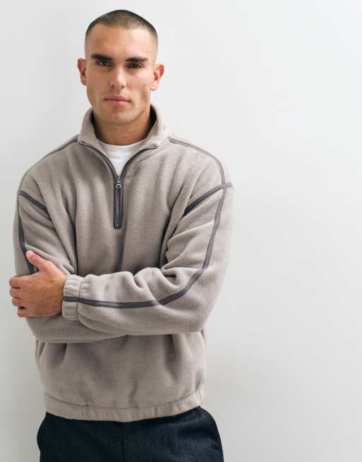 ASOS DESIGN Oversize-Borg-Fleece mit Viertelreißverschluss und Kontrastpaspelierung in Grau, 2 von 5