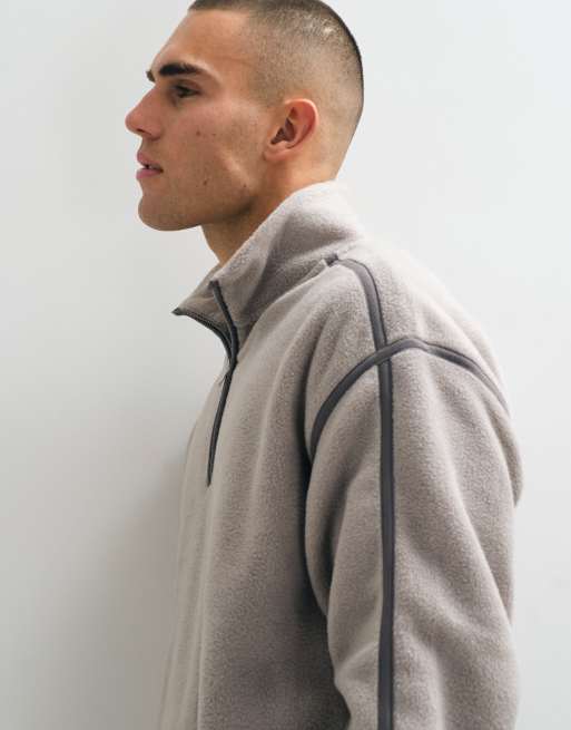 ASOS DESIGN Oversize-Borg-Fleece mit Viertelreißverschluss und Kontrastpaspelierung in Grau, 4 von 5