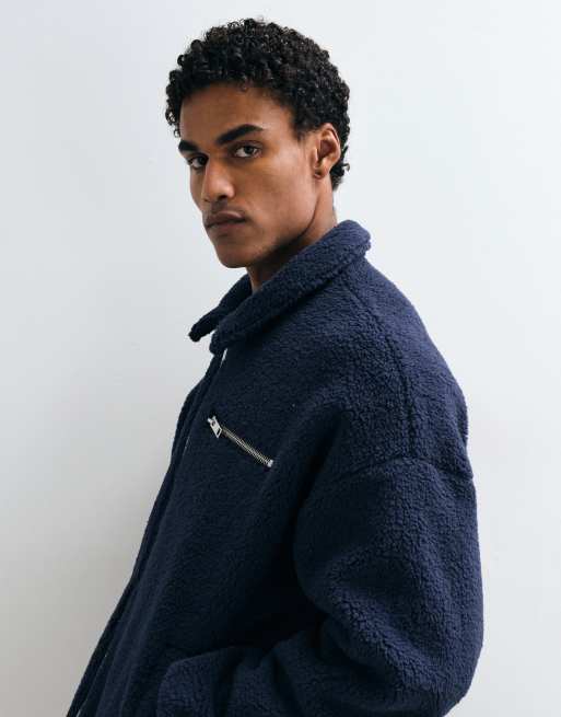 ASOS DESIGN oversize borgfleecejacka med dragkedja framtill i marinblått, 5 av 5