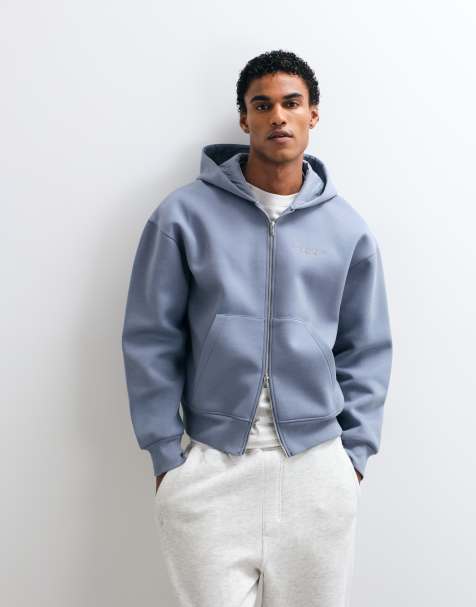 ASOS DESIGN oversize boxig huvtröja med broderat tryck i scuba-liknande tyg i blått - view 1
