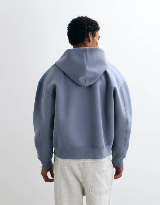 ASOS DESIGN oversize boxig huvtröja med broderat tryck i scuba-liknande tyg i blått, 4 av 5