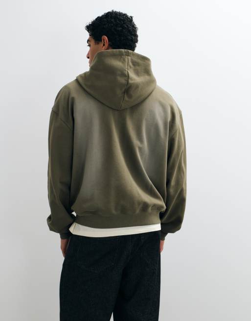 ASOS DESIGN oversize boxig huvtröja med dragkedja, kontrasterande huvfoder och spraytvätt i kaki - KHAKI, 5 av 5