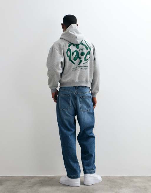 ASOS DESIGN oversize boxig huvtröja med pigmenttryck i gråmelerad, 2 av 5