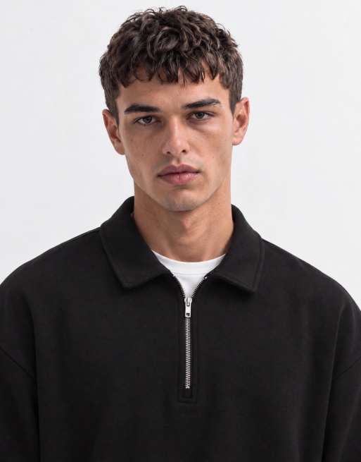 ASOS DESIGN oversize boxig pikétröja med kvartslång dragkedja i svart, 7 av 10