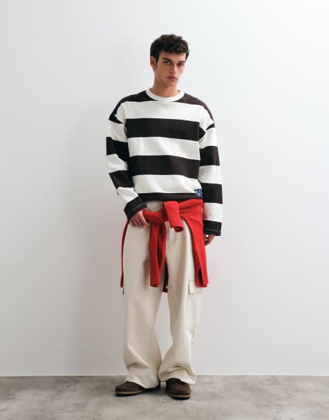 ASOS DESIGN oversize boxig randig tröja med rund halsringning i brun - view 1