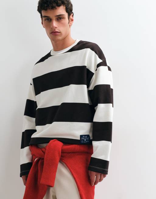 ASOS DESIGN oversize boxig randig tröja med rund halsringning i brun, 2 av 5